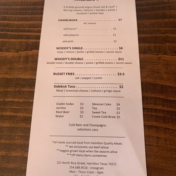 Woody's Hamburgers - Menu - Burgers Near Me - Hamilton, Texas Woody's Hamburgers - Menu - Burgers Near Me - Hamilton, Texas