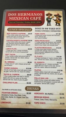 Menu photo 2 Dos Hermanos Mexican Restaurant Edna, TX