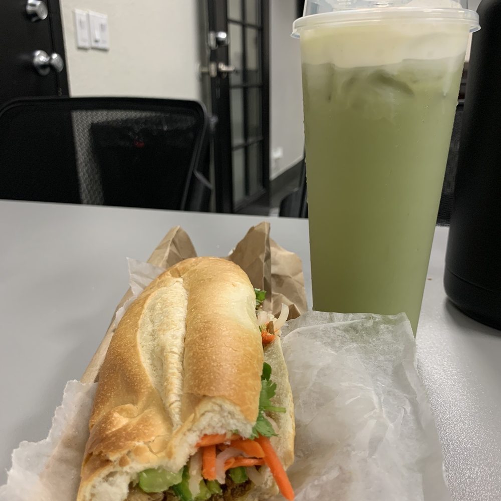 Lantern Vietnamese Cafe - Lemongrass Chicken Banh Mi + Iced Matcha Latte (has rose in it) loved both. - Vietnamese Near Me - Rancho Cucamonga, California Lantern Vietnamese Cafe - Lemongrass Chicken Banh Mi + Iced Matcha Latte (has rose in it) loved both. - Vietnamese Near Me - Rancho Cucamonga, California