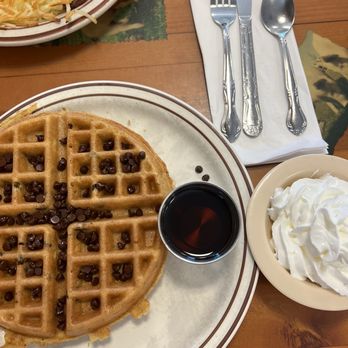 Waffle Barn - Chocolate Chip Waffles With Side of Whipped Cream - Breakfast & Brunch Near Me - Roseville, California Waffle Barn - Chocolate Chip Waffles With Side of Whipped Cream - Breakfast & Brunch Near Me - Roseville, California
