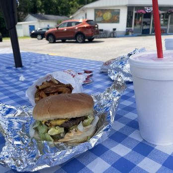 Blue Kow - Cheeseburger, fresh cut fries and a cherry milkshake - Sandwiches Near Me - Curwensville, Pennsylvania Blue Kow - Cheeseburger, fresh cut fries and a cherry milkshake - Sandwiches Near Me - Curwensville, Pennsylvania