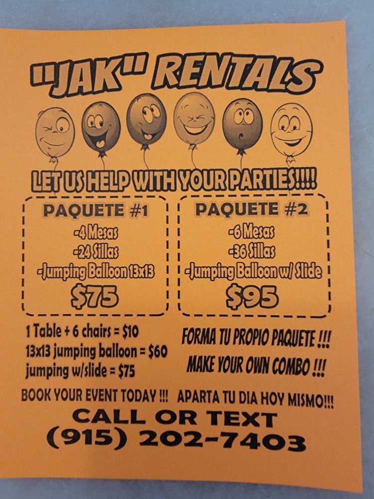 JAK PARTY RENTALS El Paso, Texas Bounce House Rentals Phone