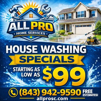 All Pro Home Services - Summer House Washing Special! As low as $99 depending on the size of your home. Call or text for your free estimate. - Pressure Washers Near Me - Florence, South Carolina All Pro Home Services - Summer House Washing Special! As low as $99 depending on the size of your home. Call or text for your free estimate. - Pressure Washers Near Me - Florence, South Carolina