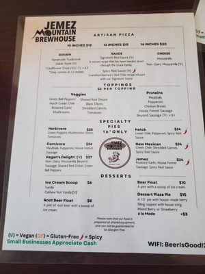 Menu photo 5 Jemez Mountain Brewhouse Jemez Springs, NM