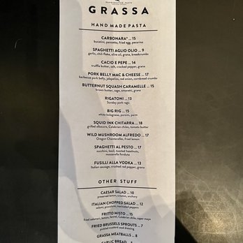 Grassa - Menu as of 10/29/22 - Italian Near Me - Portland, Oregon Grassa - Menu as of 10/29/22 - Italian Near Me - Portland, Oregon