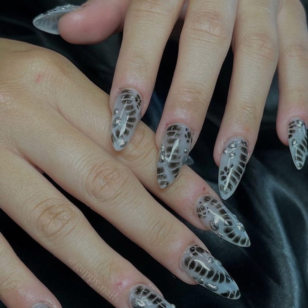 Trifecta Beauty - reptile print with chrome drips by gabby! ig: @guppy.nails - Estheticians Near Me - Davis, California Trifecta Beauty - reptile print with chrome drips by gabby! ig: @guppy.nails - Estheticians Near Me - Davis, California