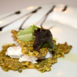 El Faro - Crujiente de Pistacho relleno de Cigalas. El Faro, Les Cases