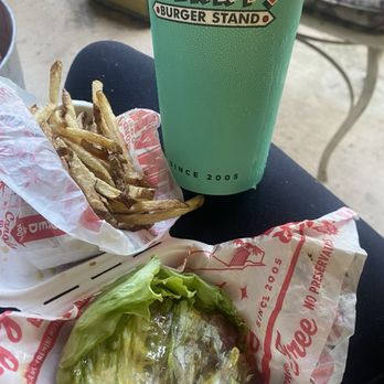 P. Terry's Burger Stand - Double Cheeseburger in a lettuce wrap, French Fries and a soft drink! - Fast Food Near Me - Austin, Texas P. Terry's Burger Stand - Double Cheeseburger in a lettuce wrap, French Fries and a soft drink! - Fast Food Near Me - Austin, Texas