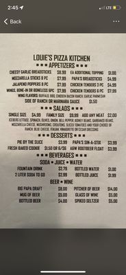 Menu photo 1 Louie's Pizza Kitchen Copperopolis, CA