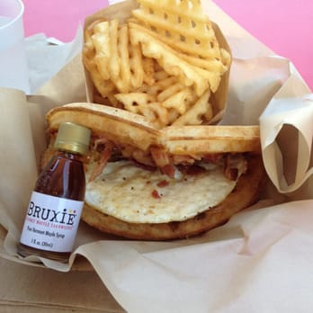 Bruxie - Delish bacon, egg, and cheese on a waffle. - Sandwiches Near Me - Orange, California