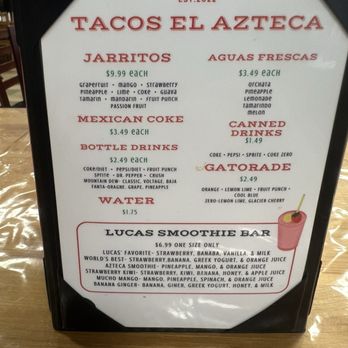 Tacos El Azteca - Menu - Juice Bars & Smoothies Near Me - Waterbury, Connecticut Tacos El Azteca - Menu - Juice Bars & Smoothies Near Me - Waterbury, Connecticut
