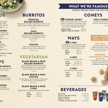 Skyline Chili - the menu for the restaurant - Fast Food Near Me - Springfield, Ohio