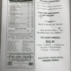 Obee's Sub Shop - Menu as of 6/30/2025.