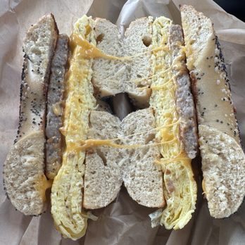 Henry Higgins Boiled Bagels - Poppy seed bagel with egg. Cheese sausage - Bagels Near Me - Portland, Oregon Henry Higgins Boiled Bagels - Poppy seed bagel with egg. Cheese sausage - Bagels Near Me - Portland, Oregon