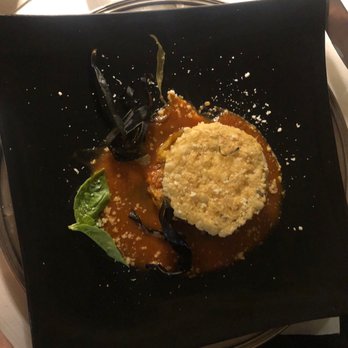 Camponeschi - Flan of eggplants 'a la parmigiana' with provola cheese and crispy waffle - Italian Near Me - Rome, RM