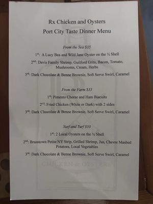 Menu photo 1 Rx Chicken & Oysters Wilmington, NC Menu photo 1 Rx Chicken & Oysters Wilmington, NC