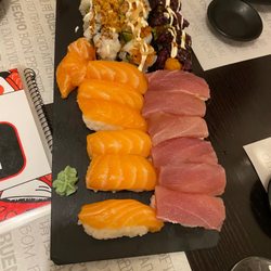 Furawa - Salmon and Tuna Nigiri, Salmon Sashimi, Assorted Rolls (Tempura, California, Black Rice)