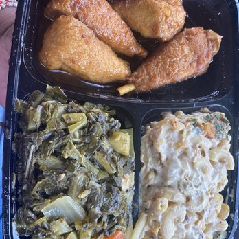 ELife Restaurant - Maple curry drummies, collard greens, and Mac and cheese - Vegan Near Me - Capitol Heights, Maryland