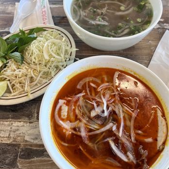 Pho 88 - Bun Bo Hue (bottom bowl) $13.99 & Pho Tai (top bowl) $12.50 - Bubble Tea Near Me - Corpus Christi, Texas