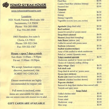 Tokyo Steakhouse - Menu - Japanese Near Me - Clovis, California Tokyo Steakhouse - Menu - Japanese Near Me - Clovis, California