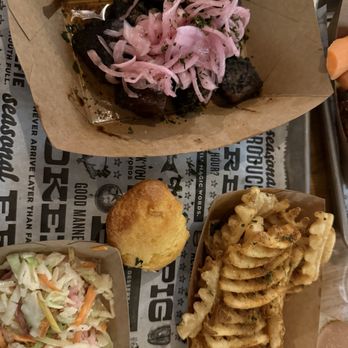 The Polite Pig - Fries corn muffin Cole slaw and burnt ends - Barbeque Near Me - Orlando, Florida