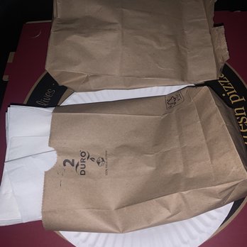 5Star Pizza - Our order- napkins, plates, and ranch inside the bags. - Pizza Near Me - Visalia, California