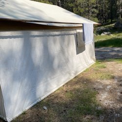 Tuolumne Meadows Lodge - There was a rail that many people were using as a clothesline on the outside of the cabins