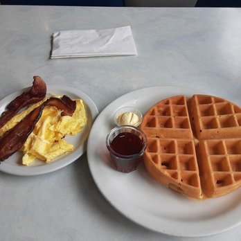 Stardust Diner - Belgium waffle, side of bacon & scrambled egg. - American Near Me - Vancouver, Washington Stardust Diner - Belgium waffle, side of bacon & scrambled egg. - American Near Me - Vancouver, Washington