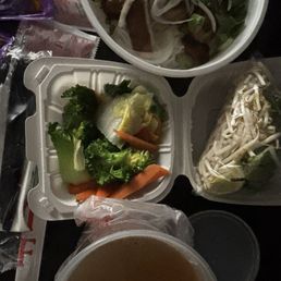 Grilled chicken Pho, with a side of mixed vegetables