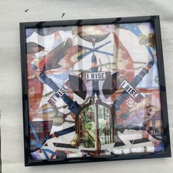 Milieu - A collage I made at one of the work shops. Loves working on it so much, I took it back home to finish and put it right back into the frame.