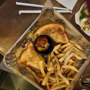 Prohibition Kitchen - Grilled cheese with short rib & peppers & onions & fries. - Bars Near Me - St. Augustine, Florida Prohibition Kitchen - Grilled cheese with short rib & peppers & onions & fries. - Bars Near Me - St. Augustine, Florida