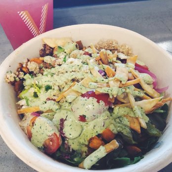 CAVA - Greens and grains bowl with watermelon mint drink - Mediterranean Near Me - Columbia, Maryland