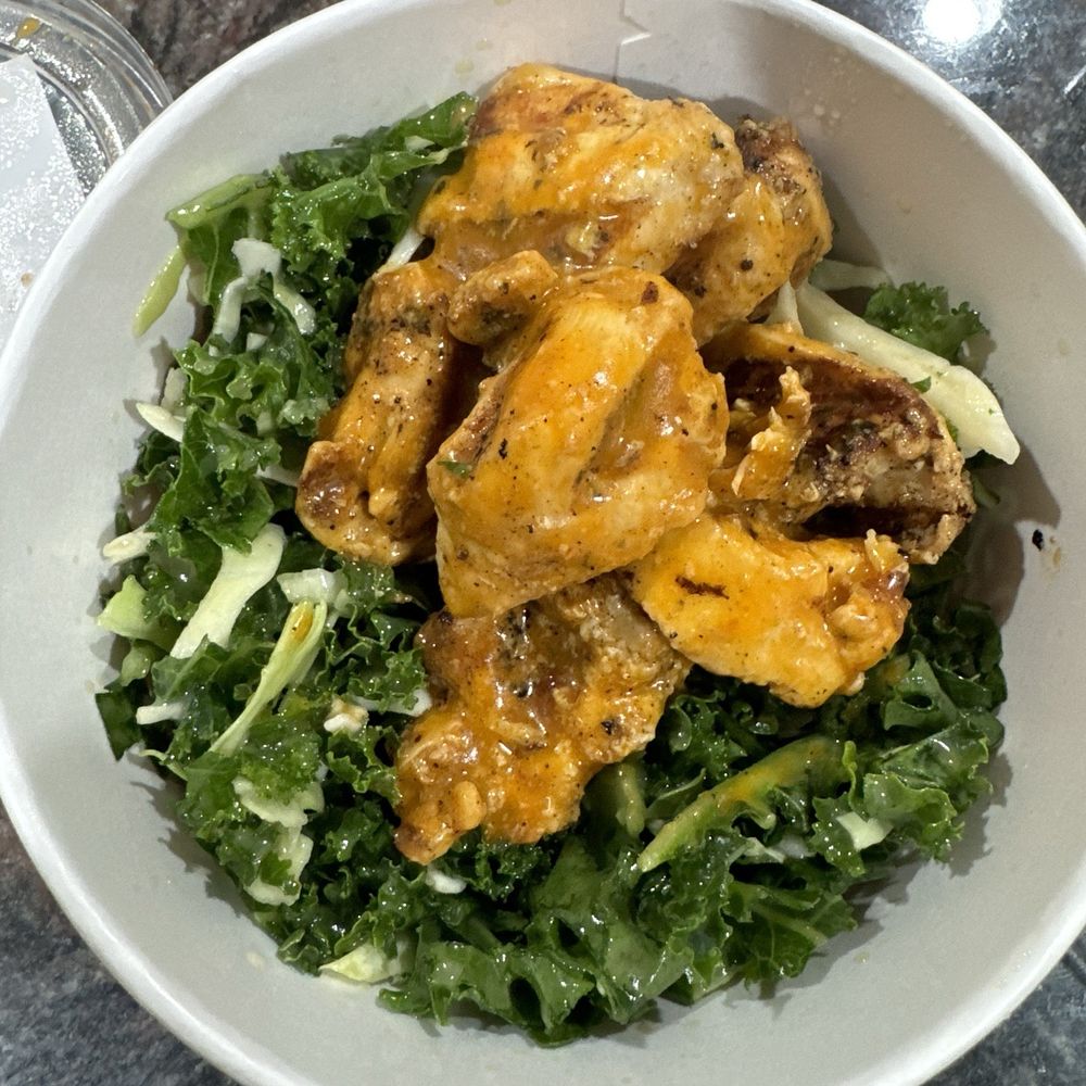 Chick-fil-A - Eight count grilled chicken nuggets (dressed with buffalo sauce) and a side kale salad - Fast Food Near Me - Northridge, California Chick-fil-A - Eight count grilled chicken nuggets (dressed with buffalo sauce) and a side kale salad - Fast Food Near Me - Northridge, California