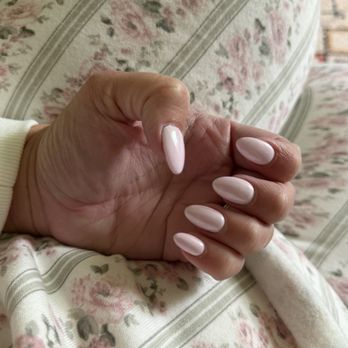 Nicest Nails - Simple light pink nails with pearl coat- almond shape - Nail Salons Near Me - Bryson City, North Carolina