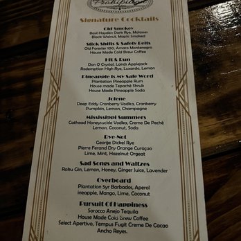 Prohibition ATX - Menu - Speakeasies Near Me - Austin, Texas