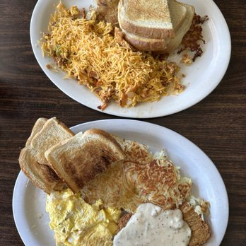 Rosy's Cafe - Chorizo & Eggs (top) + country Chicken Fried Steak & Eggs (bottom) - American Near Me - Hayward, California