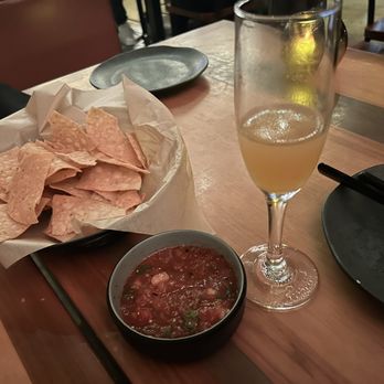 Flecha Cantina - Complementary chips, salsa, and margarita flute - Mexican Near Me - Huntington Beach, California