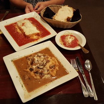 Cafe Italia - Lasagna and Chicken Marsala with a side of Spaghetti and bread.. - Italian Near Me - Grapevine, Texas