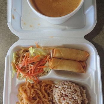 Charm Thai Cuisine - Massaman Curry combo with Thai Fried Rolls, Pad Thai, brown rice & mini side salad, all for $10.95! - Thai Near Me - Puyallup, Washington