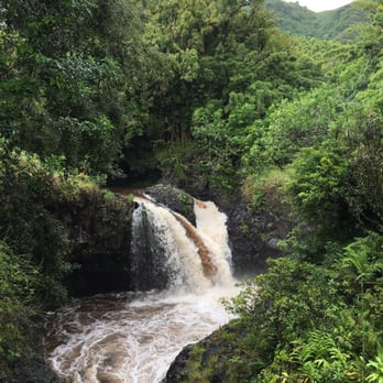 Pipiwai Trail - View from the bridge crossing the smaller falls. (At flood stage) - Hiking Near Me - Hana,, Hawaii