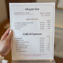 Bacio Di Latte - Coffee menu