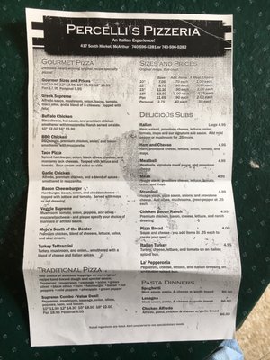Menu photo 2 Percelli's Pizza Mc Arthur, OH