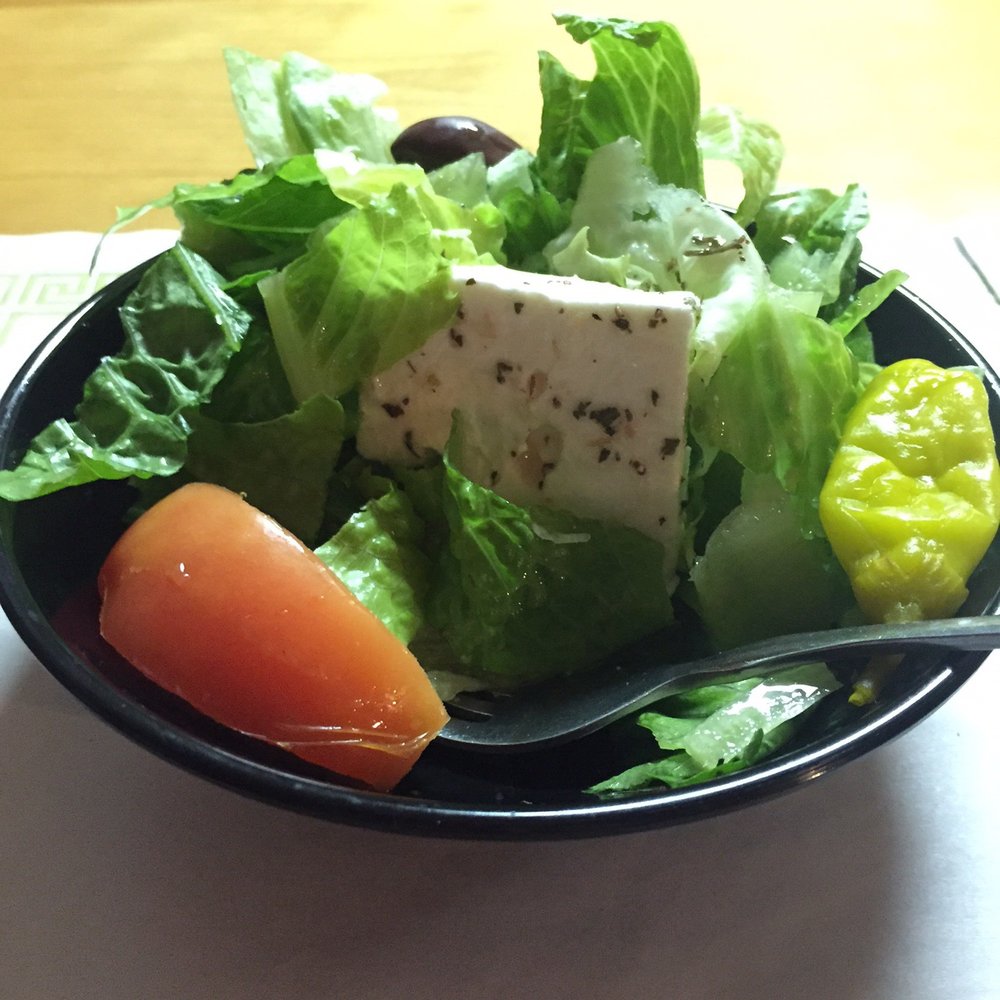 Greek salad with a delicious chunk of fresh feta! Greek salad with a delicious chunk of fresh feta!