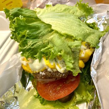 Red Wagon Burger - Lettuce wrap cheese burger. Tasty but meat needed seasoning. $9 - Fish & Chips Near Me - Puyallup, Washington