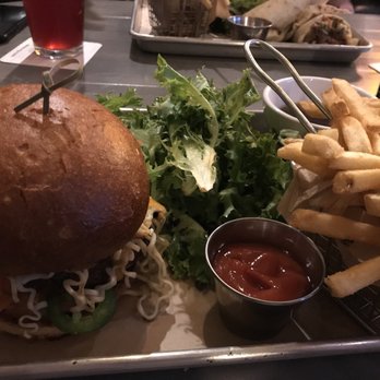 Draft Republic Carlsbad - Ramen burger with Parmesan fries and house salad - Comfort Food Near Me - Carlsbad, California