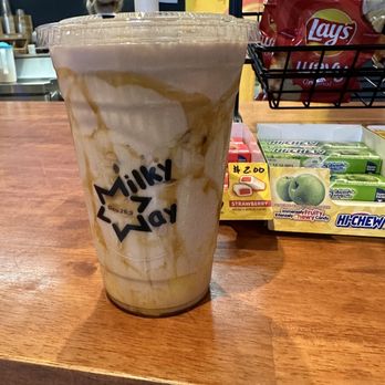 Milky Way Hawaii - Brown sugar milk tea with boba and custard, 2 thumbs up! - Shaved Ice Near Me - Honolulu, Hawaii Milky Way Hawaii - Brown sugar milk tea with boba and custard, 2 thumbs up! - Shaved Ice Near Me - Honolulu, Hawaii