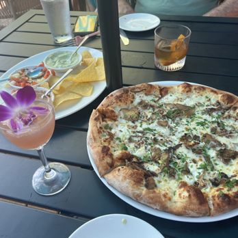 Cabana Anna's - Our happy hour snack of the chips and dip and a pizza wit house special cocktails. - Burgers Near Me - Spring Park, Minnesota