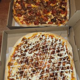 Top, meat lovers. Bottom, chicken bacon ranch Top, meat lovers. Bottom, chicken bacon ranch