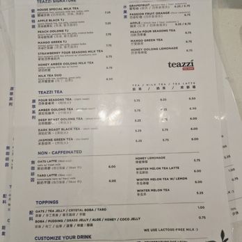 Teazzi Tea Shop - 8-16-24. Menu - Bubble Tea Near Me - Sunnyvale, California