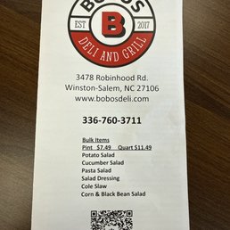 Front of menu